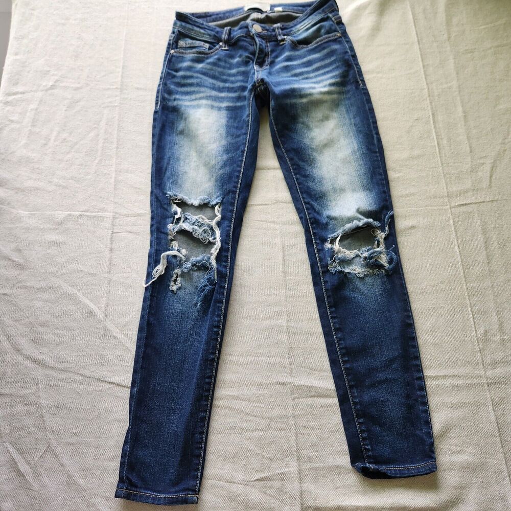 BKE Buckle Jeans Women 24 Blue Stella Ankle Skinny Denim Stretch Destroyed 28x28
